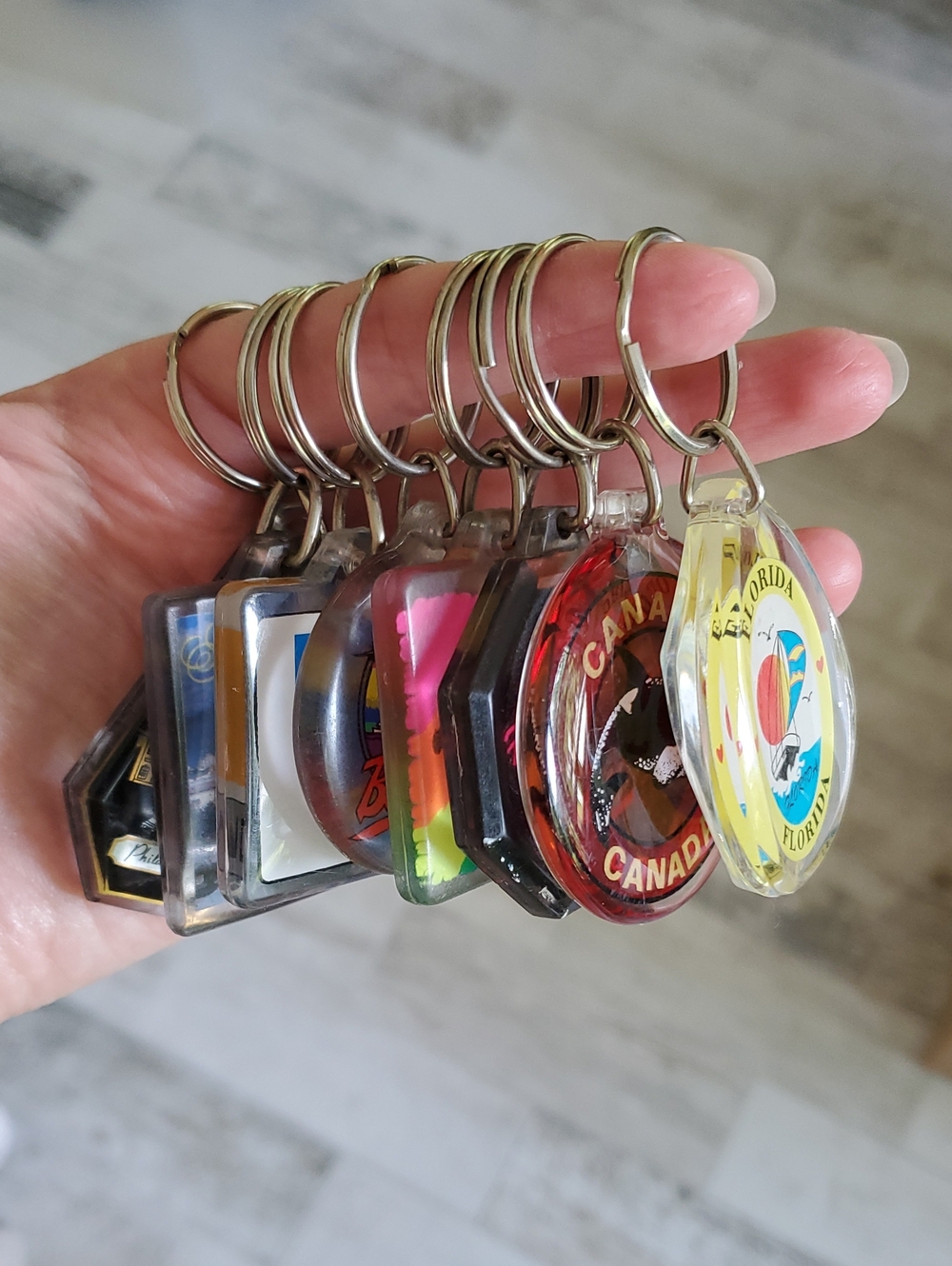 Set Of 8 90s Resin Plastic Multi Location Travel City Keychains Souvenirs